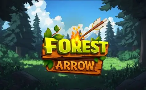 Forest Arrow logo with burning arrow in forest background