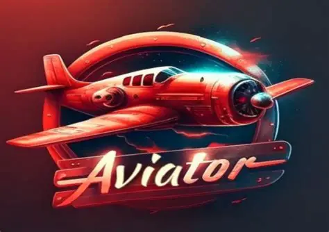 Vintage red airplane with bold Aviator logo on dark background