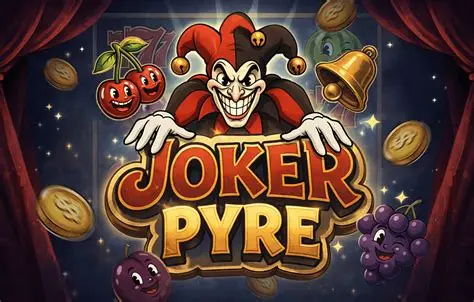 Joker Pyre slot logo with jester, coins, cherries, and bell