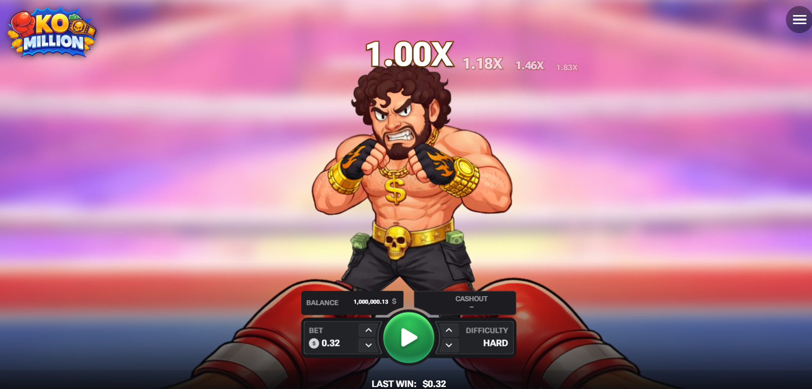 KO Million fighter in the ring with the current multiplier