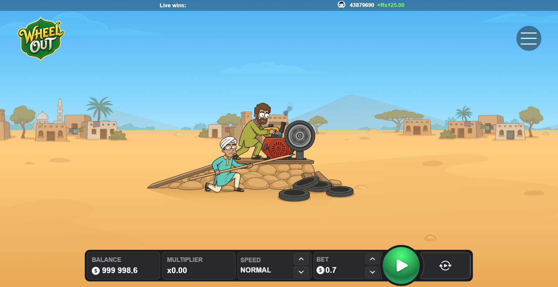 Wheel Out opening scene with tire, motor and two characters