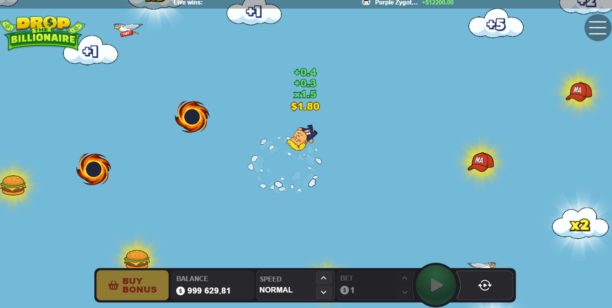 Drop The Billionaire billionaire falling past multiplier clouds