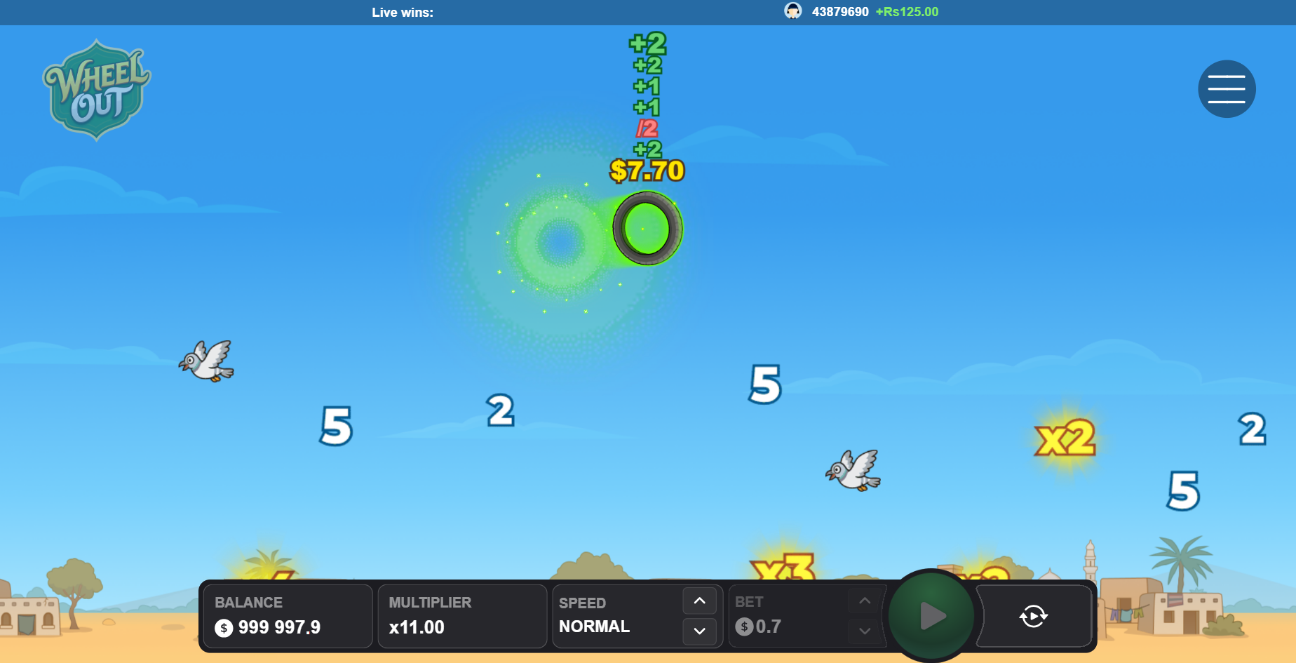 Wheel Out airborne tire collecting x2 and x3 multipliers