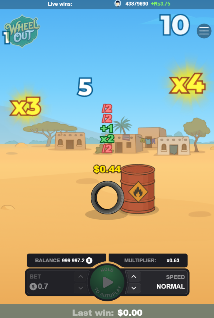 Wheel Out portrait mobile screen with multipliers and barrel