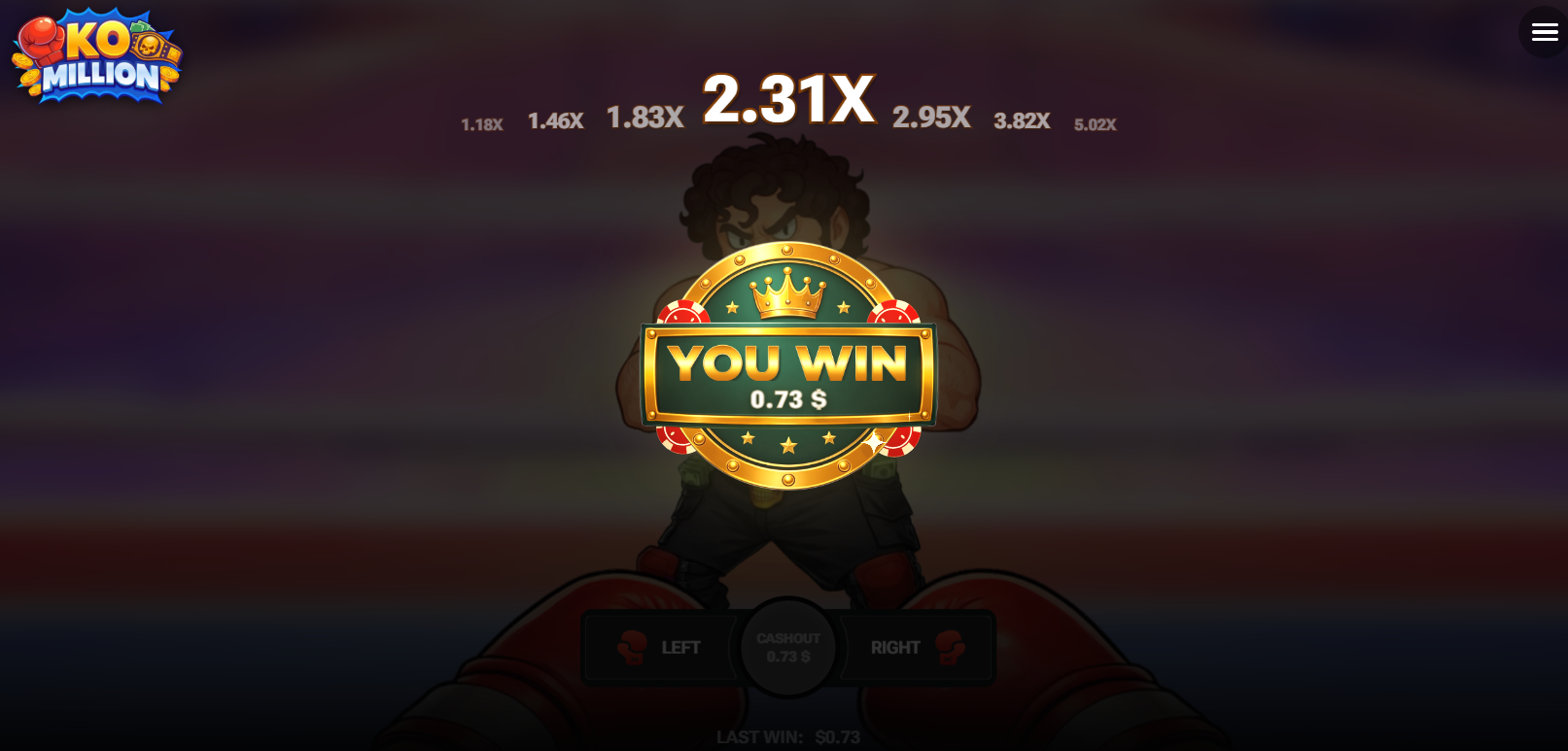 KO Million You Win message after banking a fight