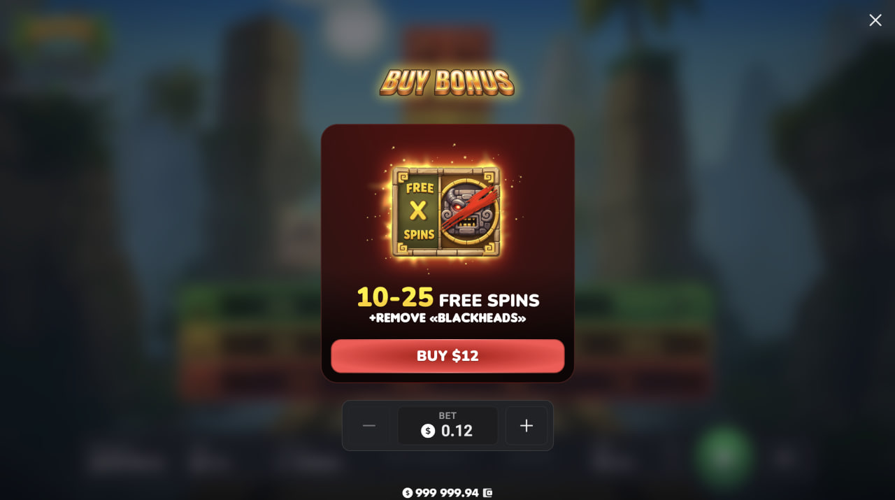 Bonus Buy screen of Aztec Totem with 10 to 25 free spins for $12