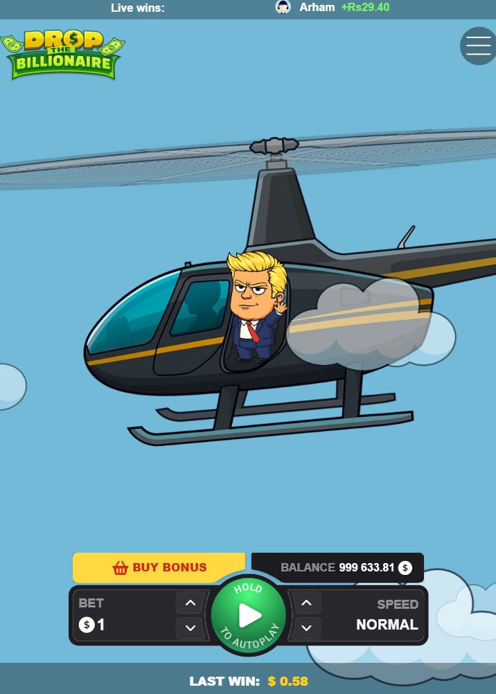 Drop The Billionaire smartphone portrait screen with Buy Bonus